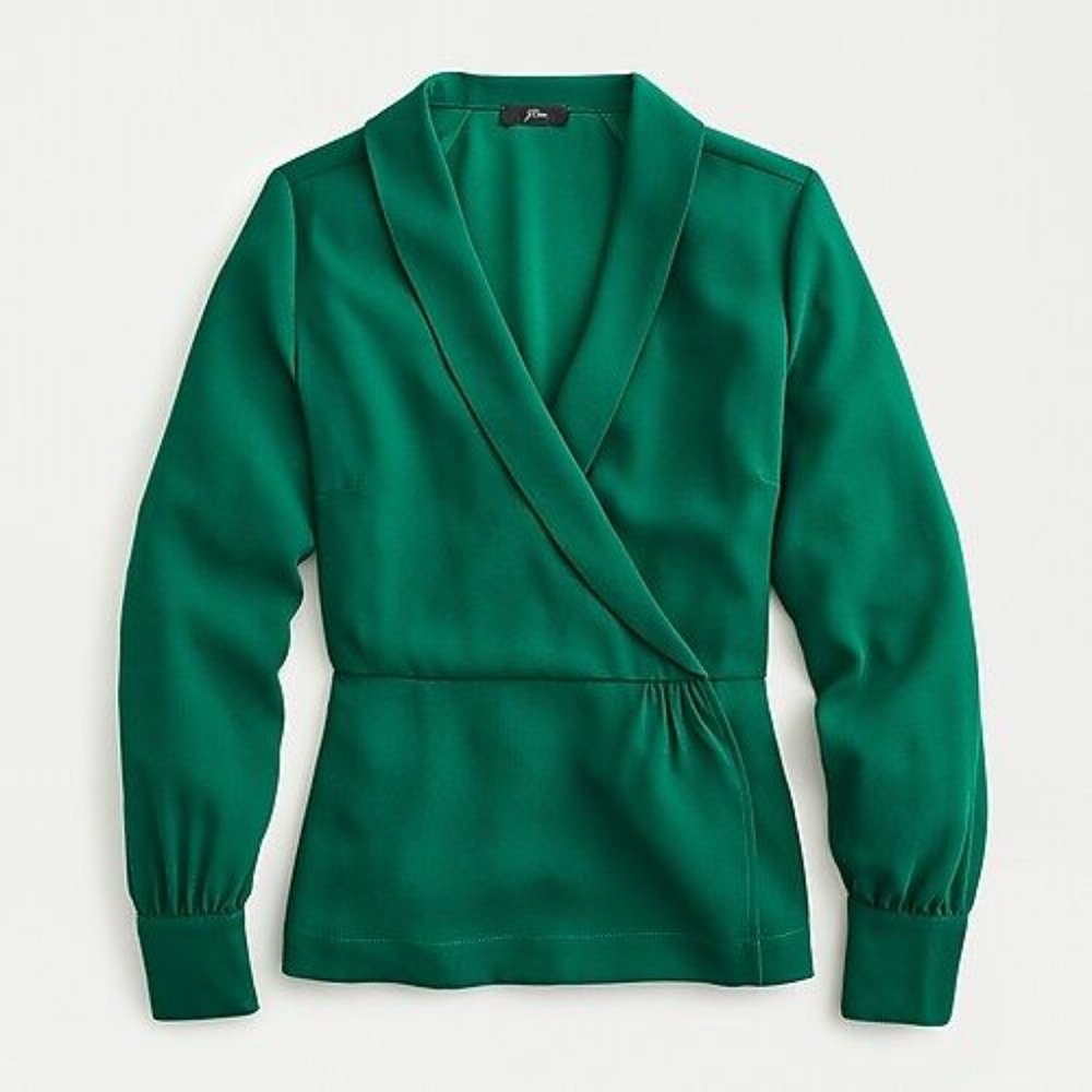 J Crew Green Wrap Blouse